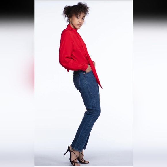 Vintage ADOLFO 100% Silk Cherry Red Tie Neck Long Sleeve Blouse Size Small - Picture 10 of 11